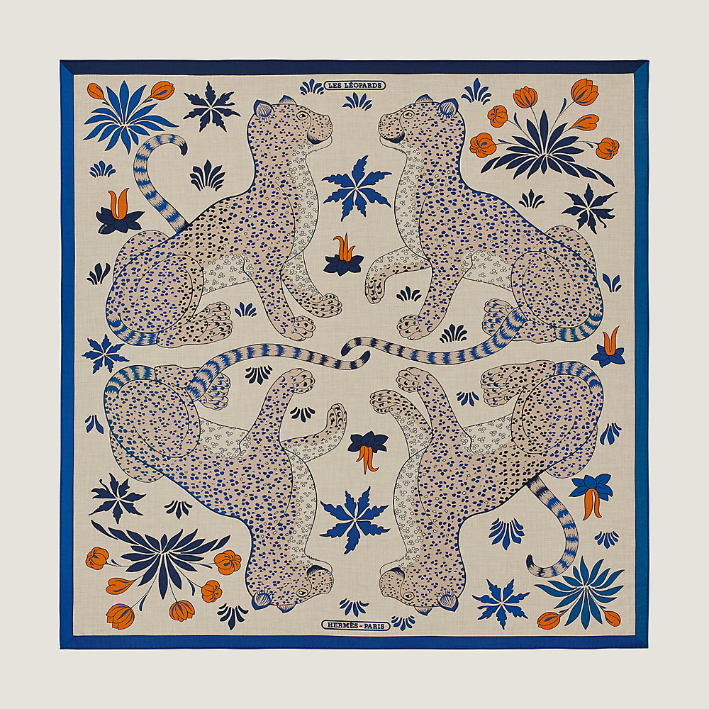 HERMES Silk Les Leopards Twilly Orange Abricot Vert 154456